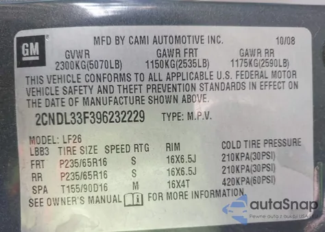 2009 Chevrolet Equinox Lt z USA, uszkodzony, nr VIN 2CNDL33F396232229
